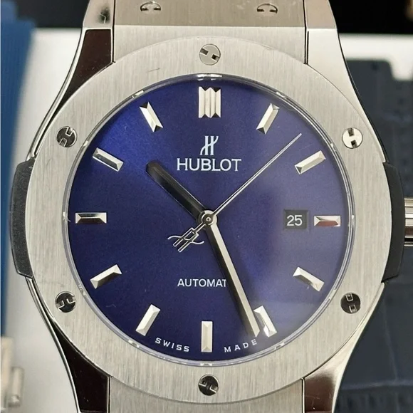 Hublot Silver and Blue Watch with Extra Straps - Picture 2 of 4